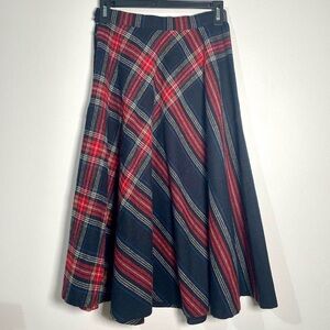 Plaid Wool Midi Skirt